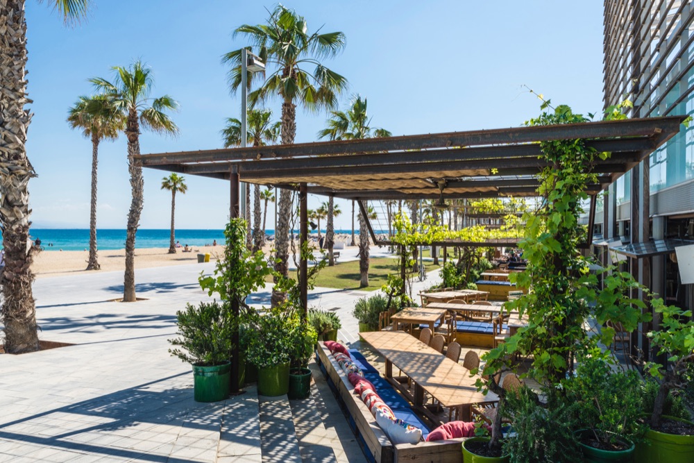4 Terraces of the bars located along the beach of Barceloneta 4 Terraces of the bars located along the beach of Barceloneta