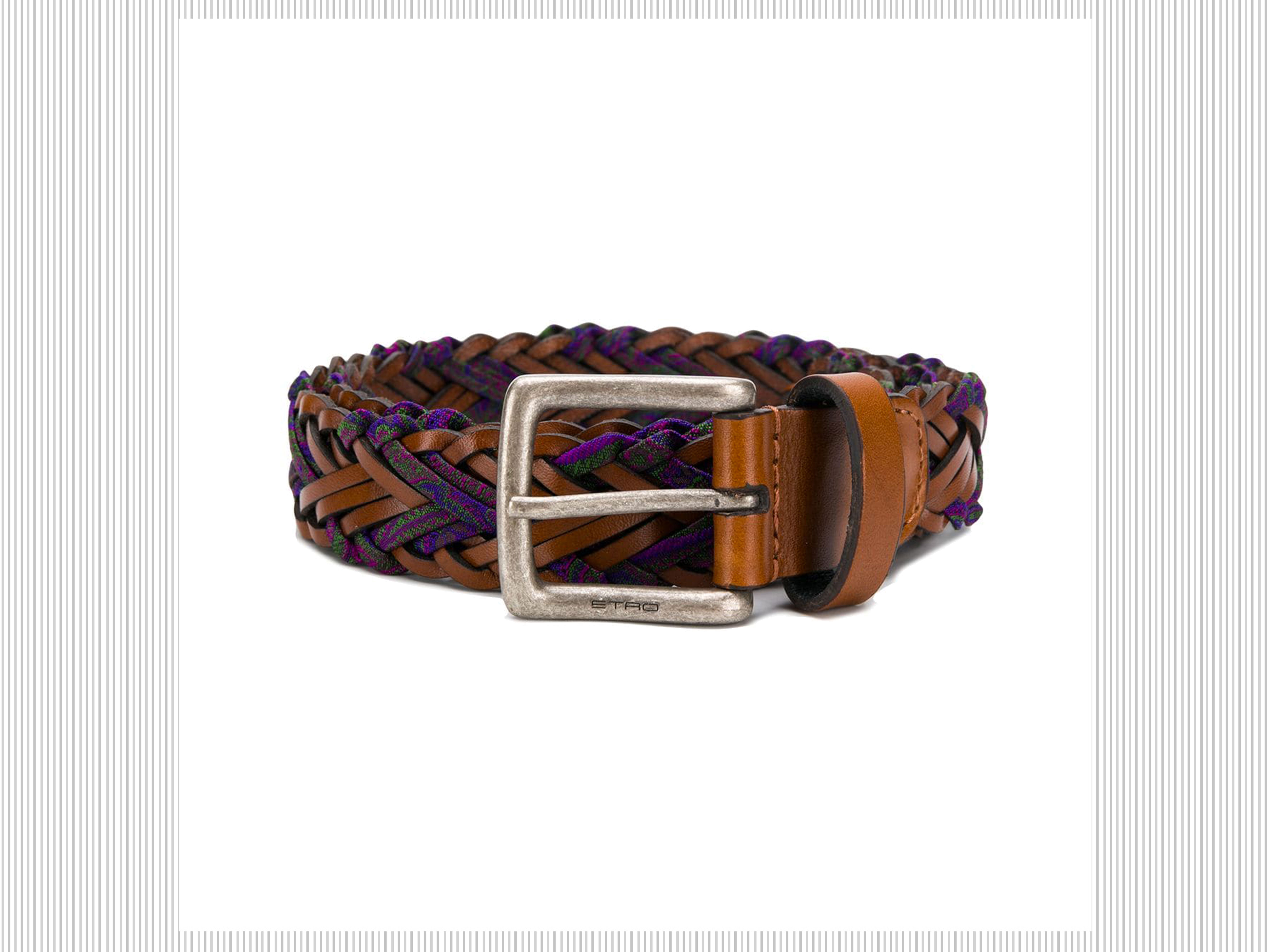 Cintura in pelle a stampa paisley con fibbia placcata in argento - Etro Cintura in pelle a stampa paisley con fibbia placcata in argento - Etro