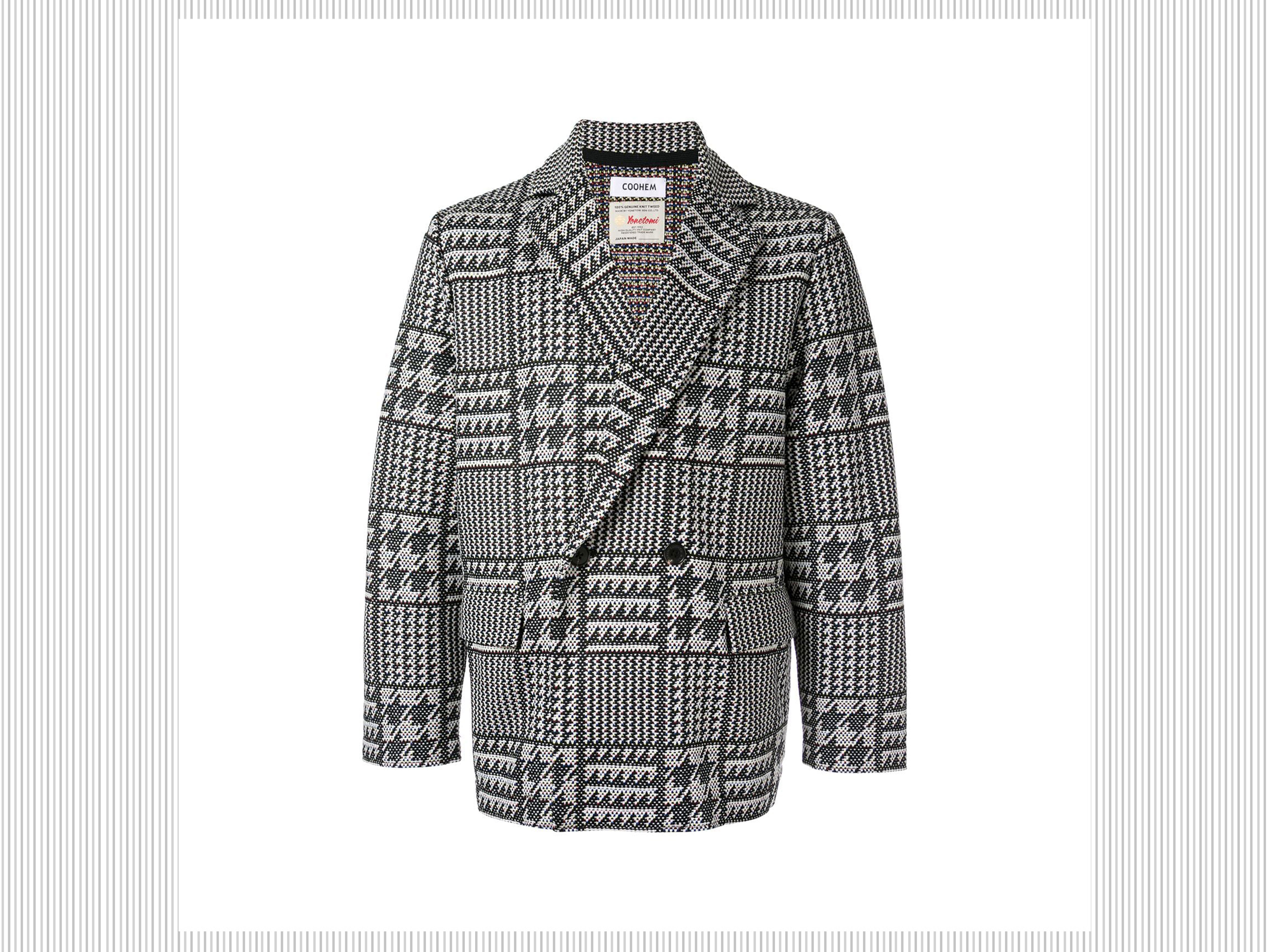 COOHEM Giacca doppiopetto in tweed con motivo pied de poule