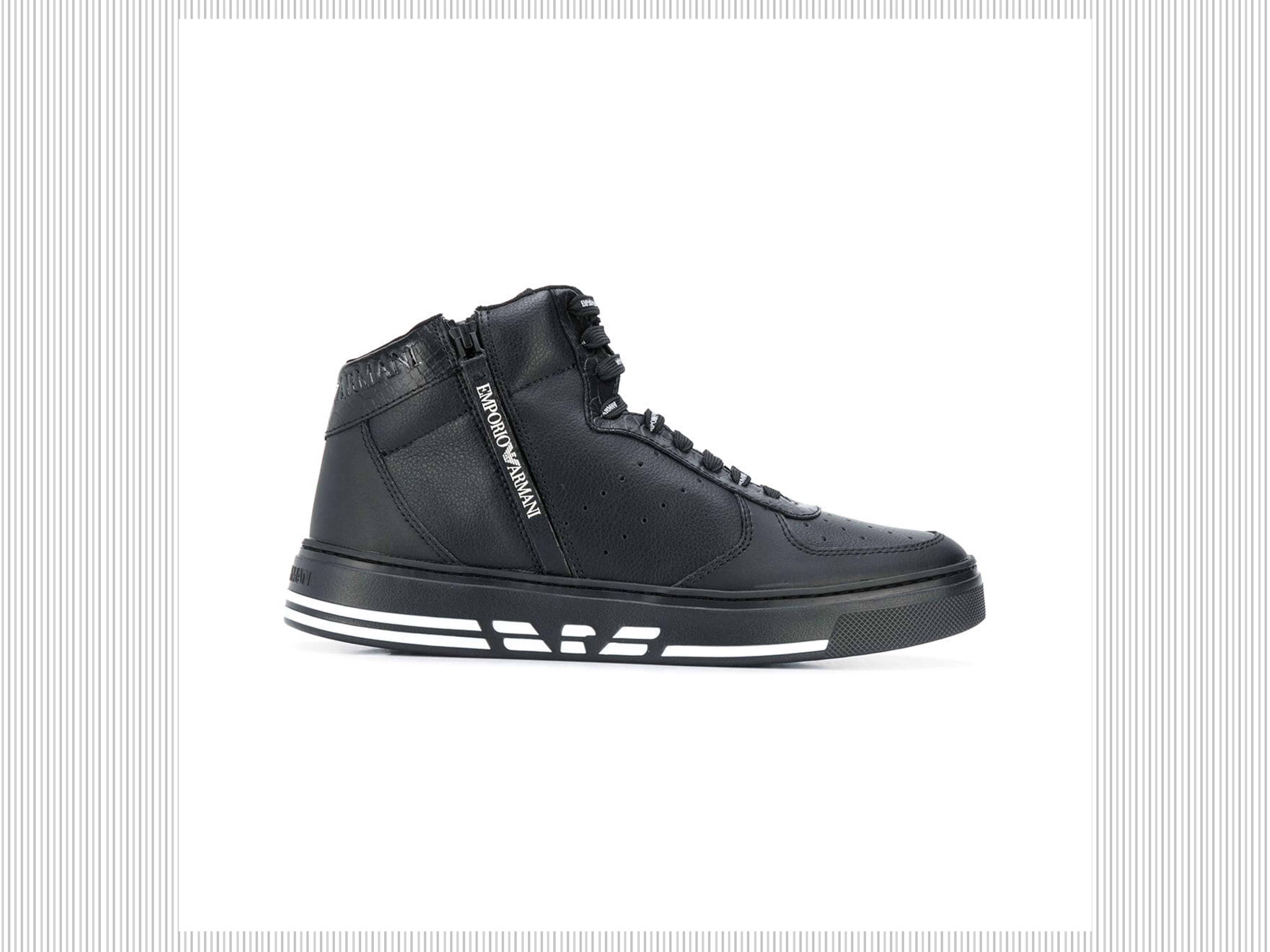 Emporio Armani - Sneakers alte in pelle nera con zip
