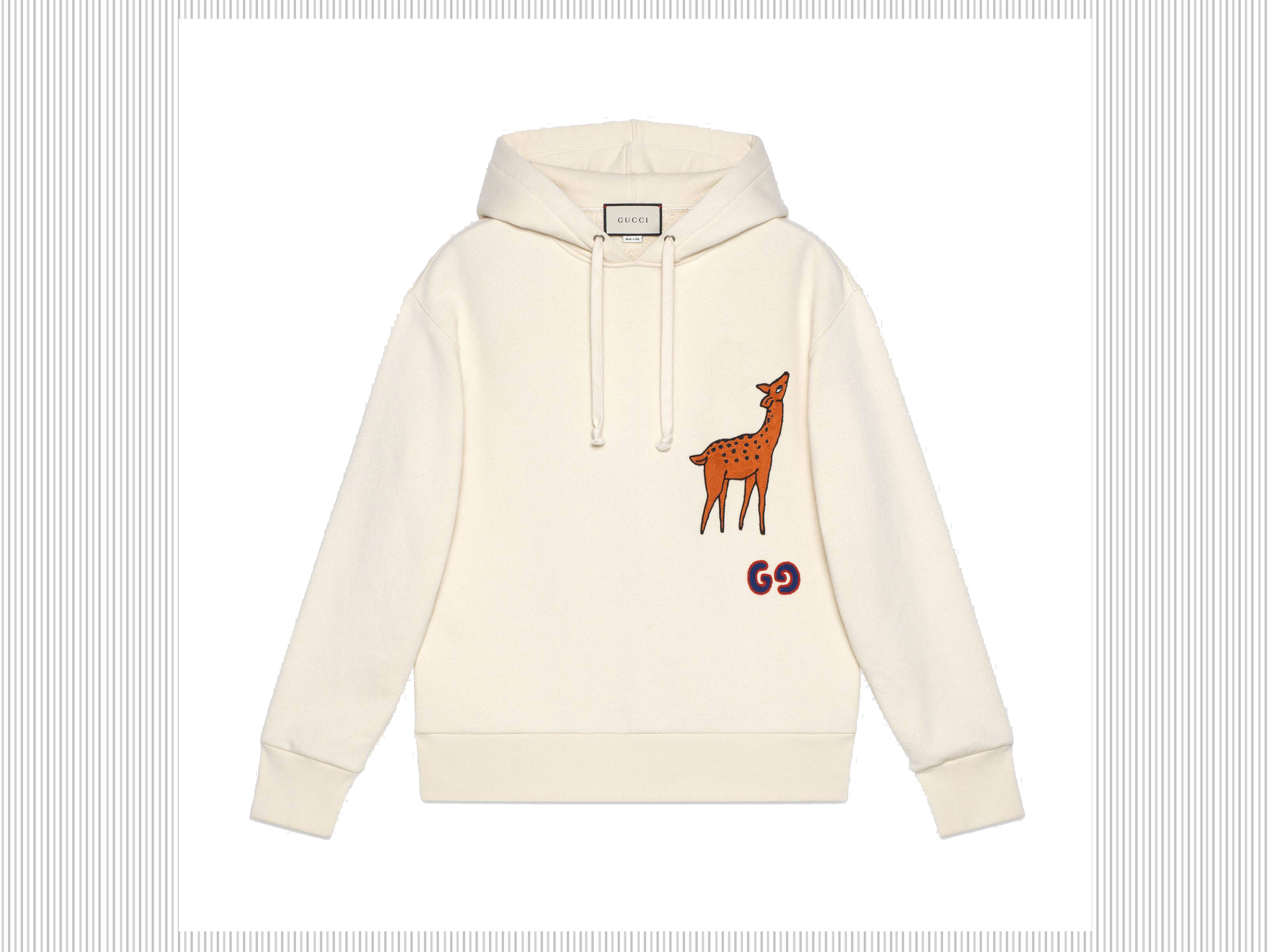 GUCCI - Felpa bianca con cappuccio con patch colorati