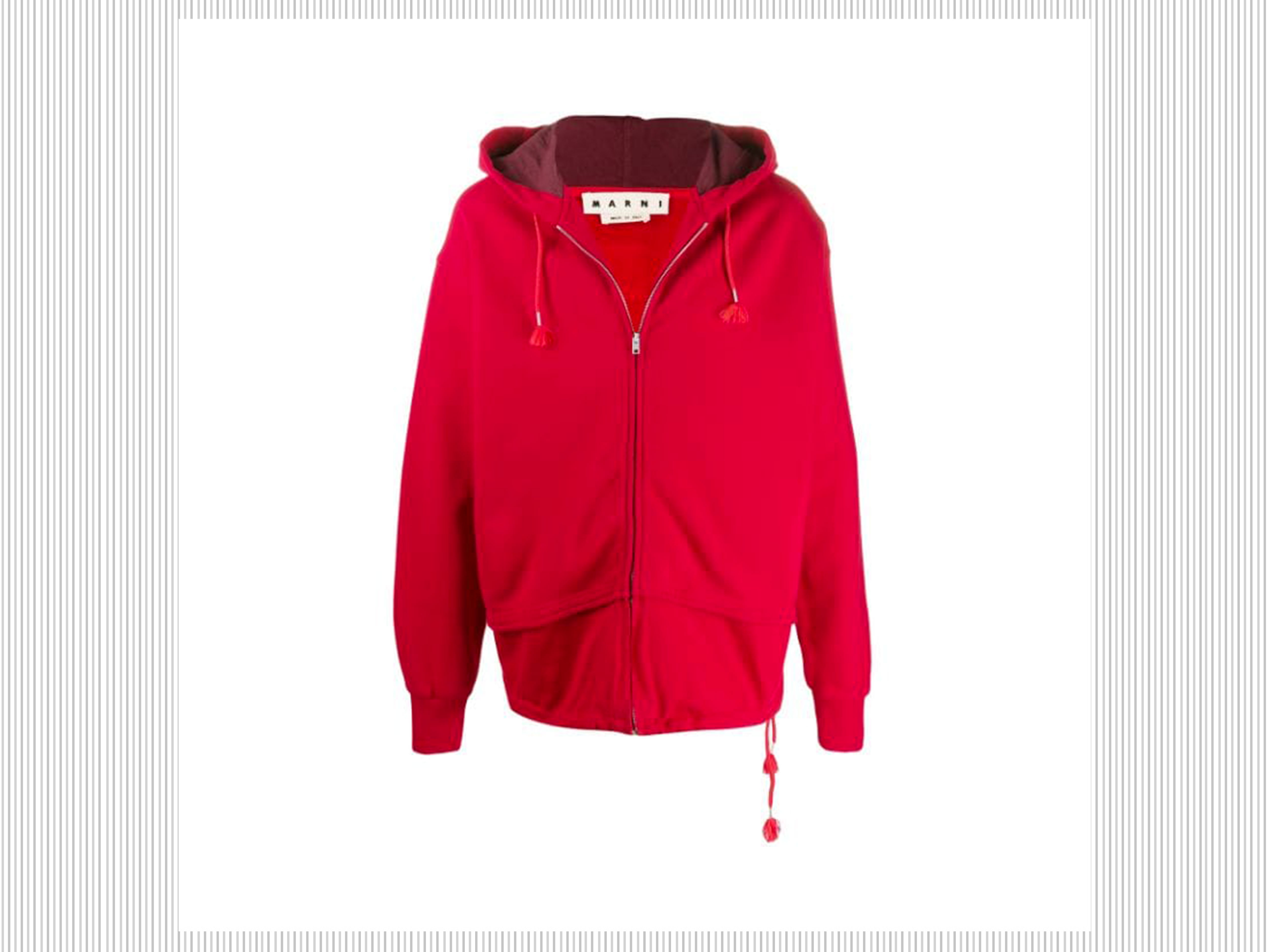 MARNI - Felpa rossa con cappuccio e zip