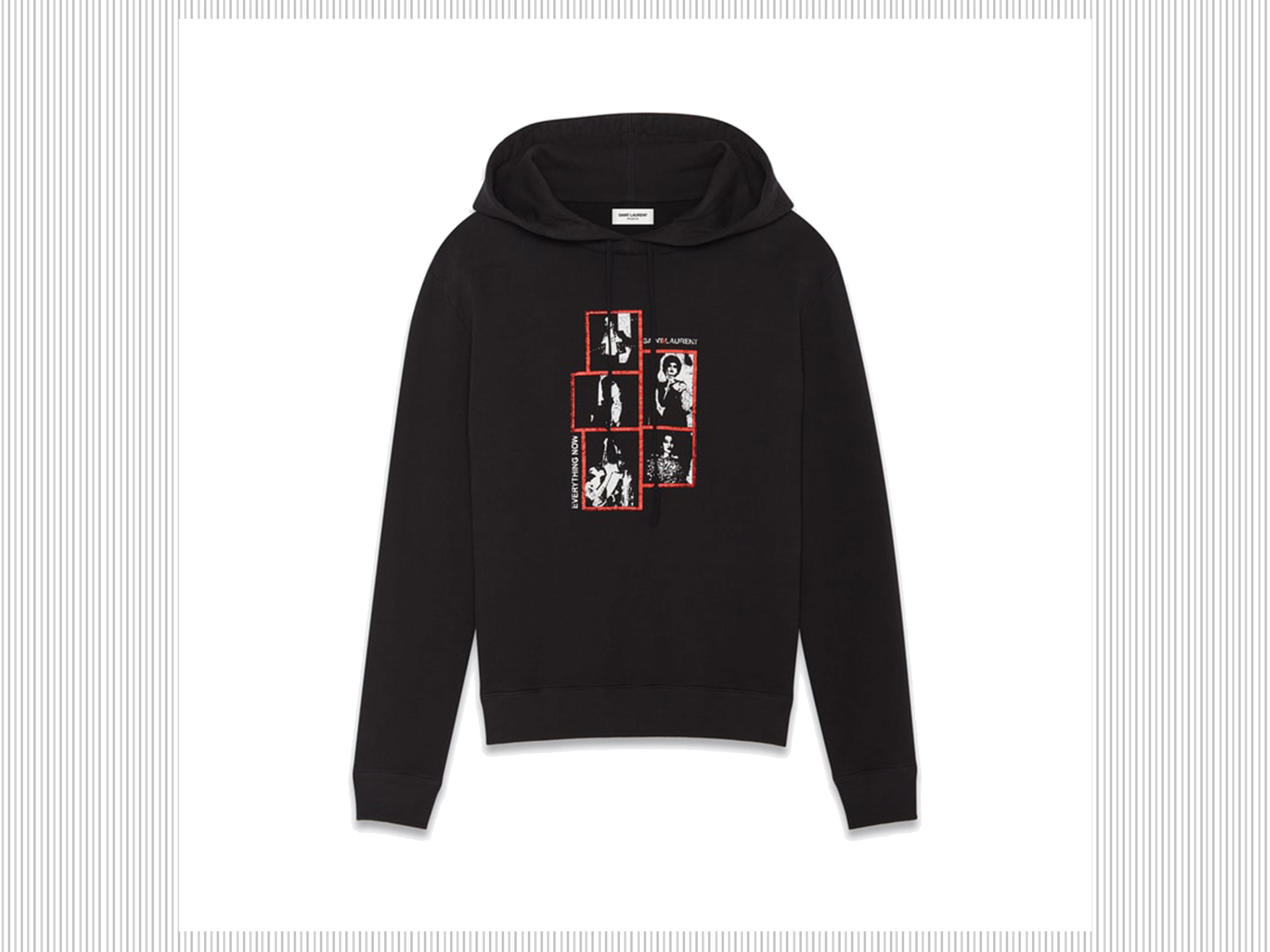 SAINT LAURENT - Felpa nera stampata con cappuccio