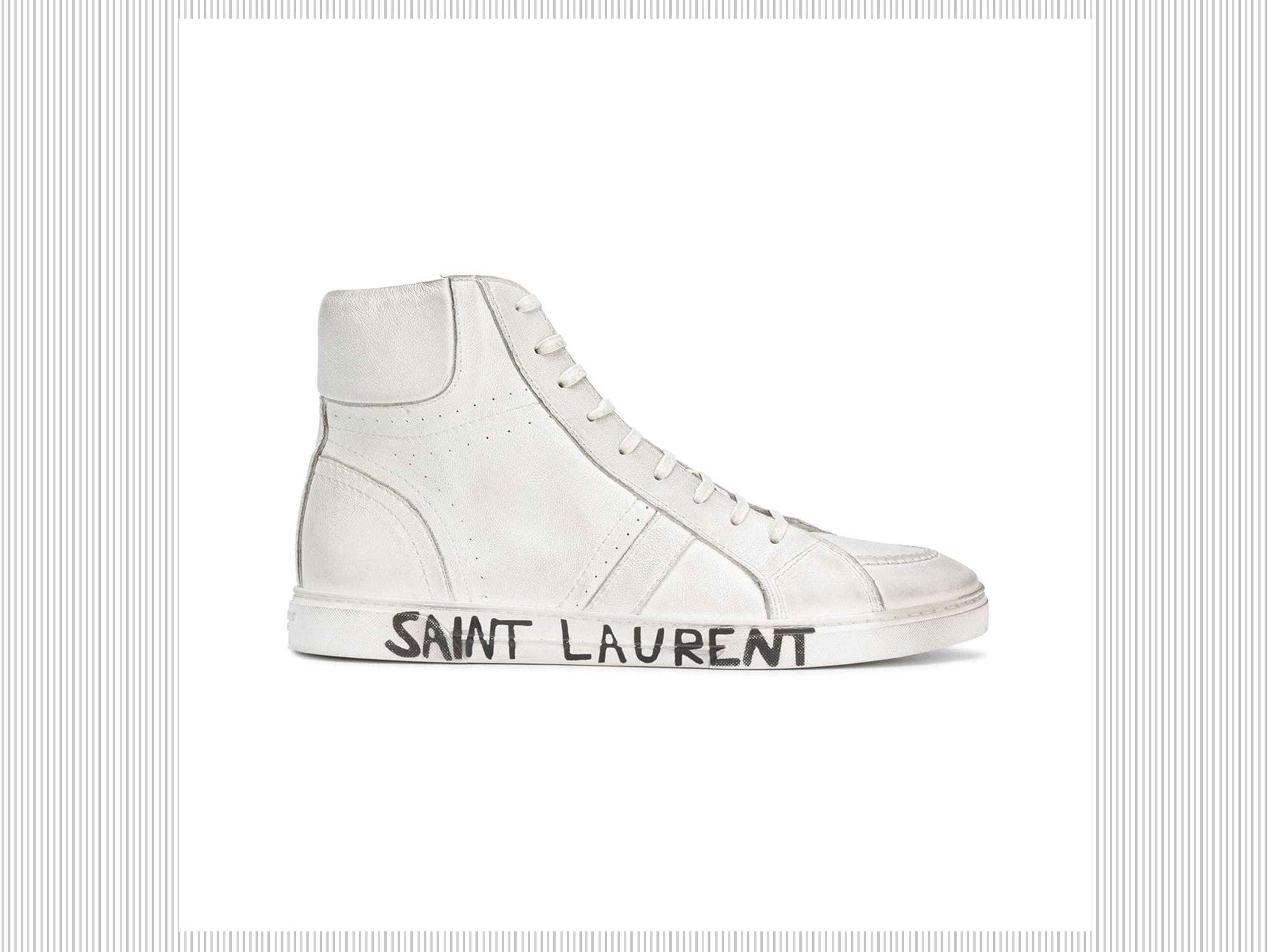 Saint Laurent - Sneakers alte in pelle bianca con scritta a contrasto