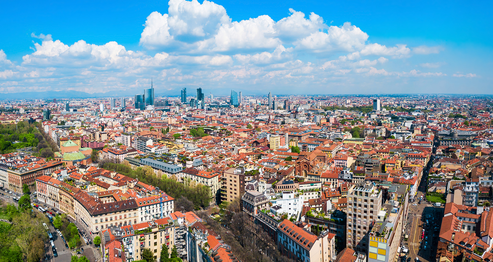 Milan aerial panoramic view, Italy