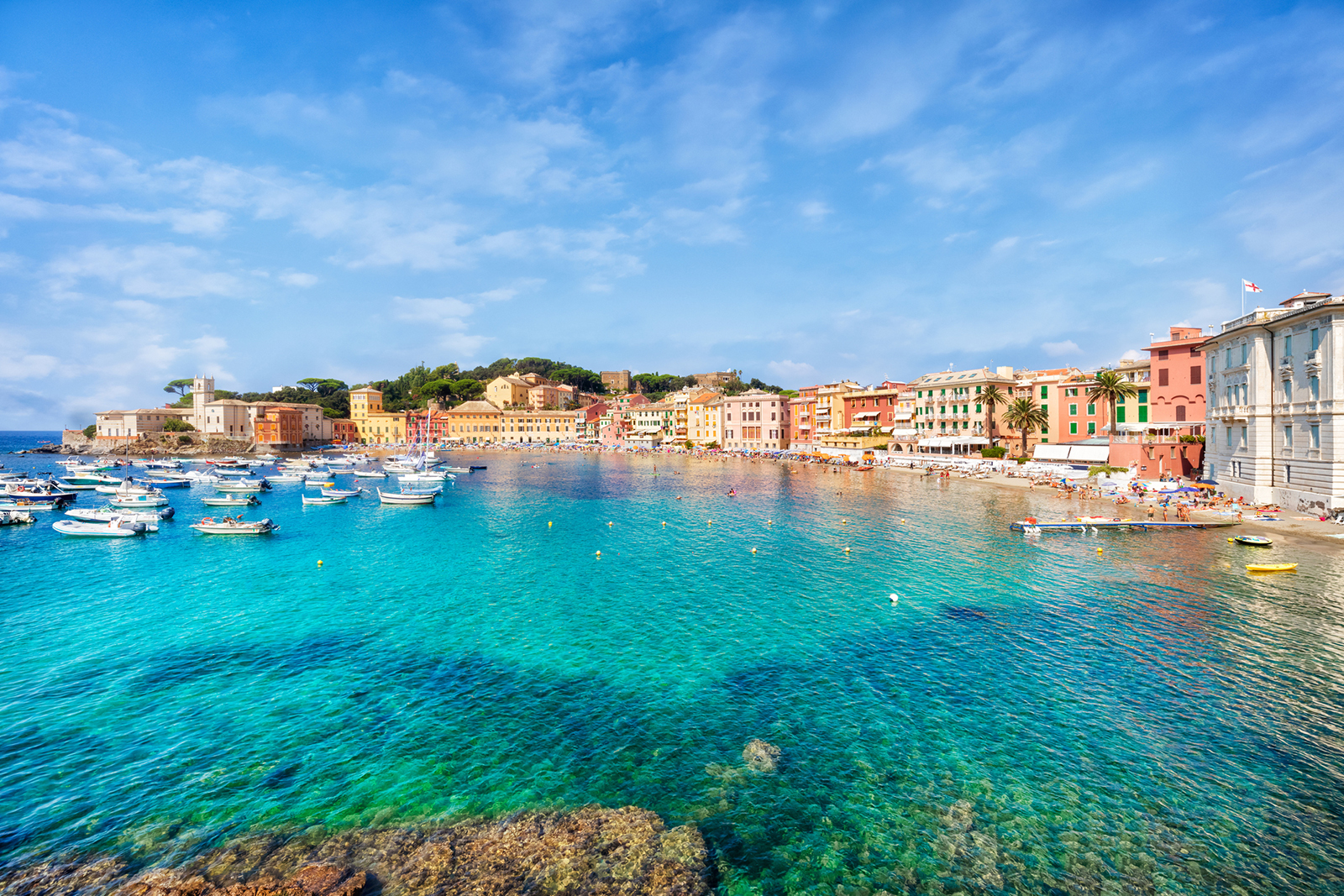 Public beach of Italian Sestri Levante in summer