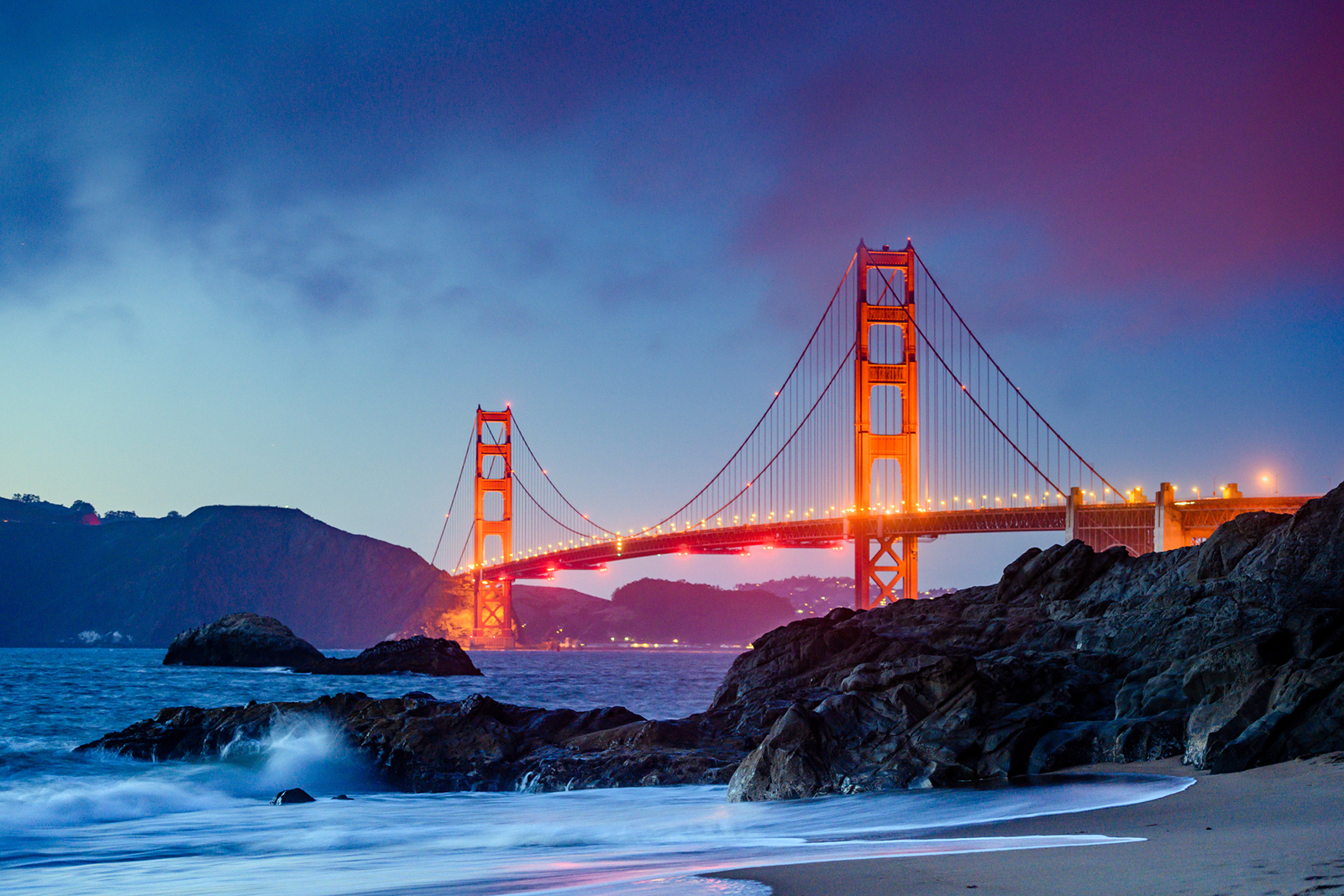 Landmark Golden Gate Bridge in San Francisco at Dusk