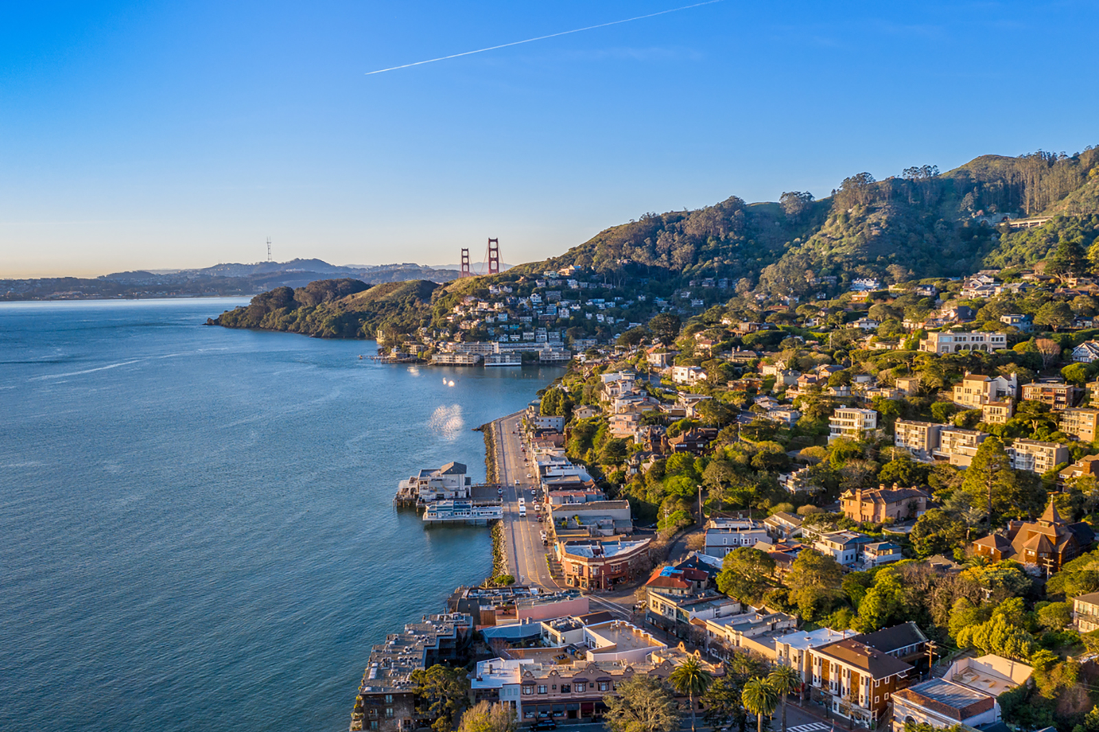 Aerial View of Sausalito with Golden Gate Bridge