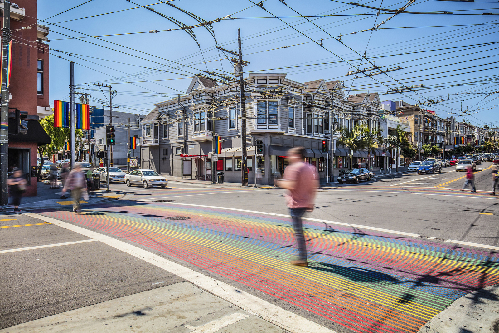 Castro District Rainbow Crosswalk Intersection - San Francisco, California, USA