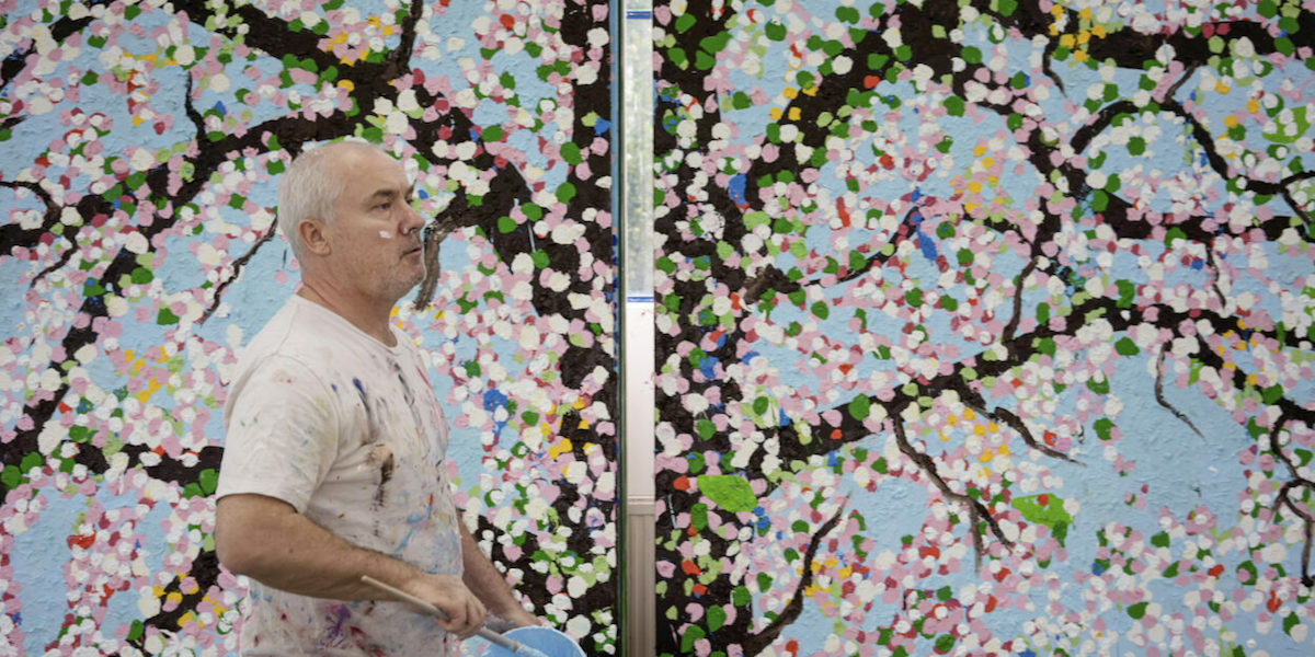 Damien Hirst in his studio, 2019. © Damien Hirst and Science Ltd. All rights reserved, DACS 2021. Picture © Prudence Cumming Associates
