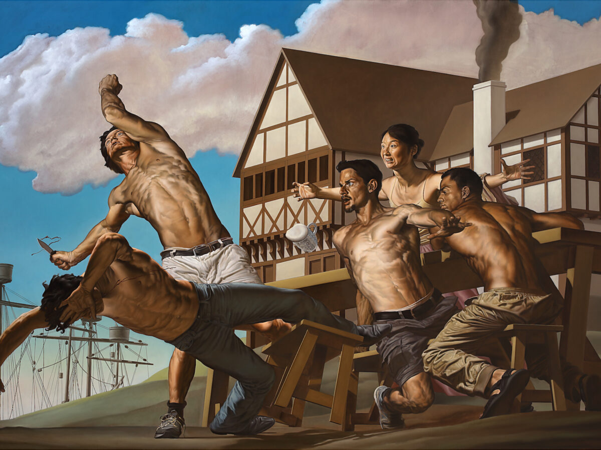 Nicola Verlato, Assassinio di P.P.P.Pasolini:Marlowe, 200x300, olio su tela, 2022 pasolini-iconmagazine