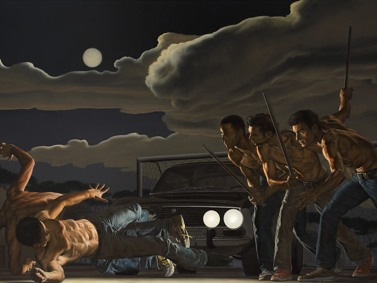 Nicola Verlato, Assassinio di P.P.Pasolini. 200x300, olio su tela, 2022