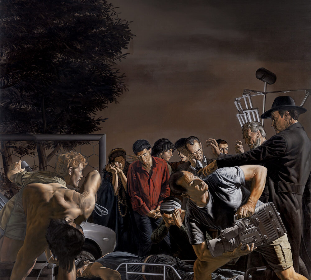 Nicola Verlato, Ritrovamento del corpo di P.P.Pasolini, 390x300, olio su tela, 2020