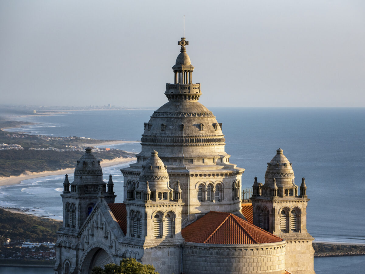 Sanctuary of Saint Lucia seen from the Mount of Saint Lucia at sunset, Viana do Castelo, Portugal.
