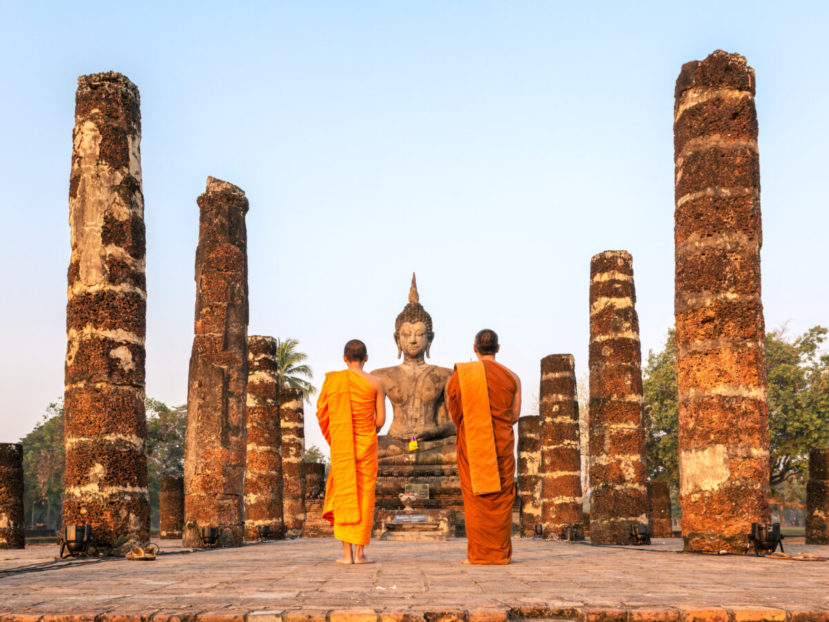 Buddhist monks at Wat Mahathat temple, Sukhothai