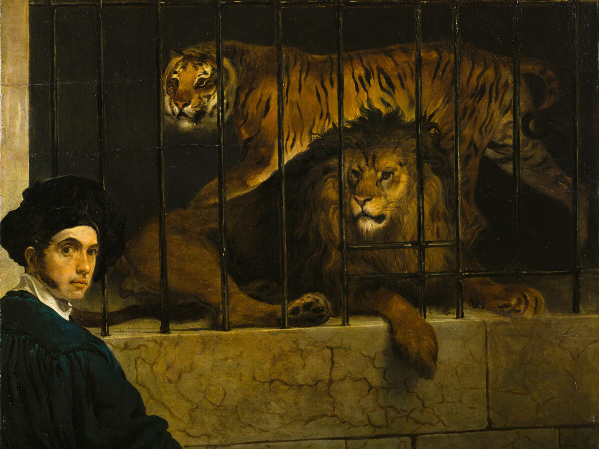 04_Hayez_Un leone e una tigre entro una gabbia con il ritratto del pittore_MidRes