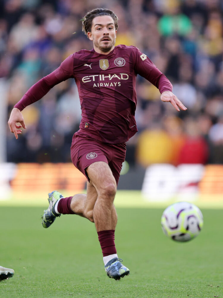 Wolverhampton Wanderers FC v Manchester City FC - Premier League WOLVERHAMPTON, ENGLAND - OCTOBER 20: Jack Grealish of Manchester City during the Premier League match between Wolverhampton Wanderers FC and Manchester City FC at Molineux on October 20, 2024 in Wolverhampton, England. (Photo by Catherine Ivill - AMA/Getty Images)
