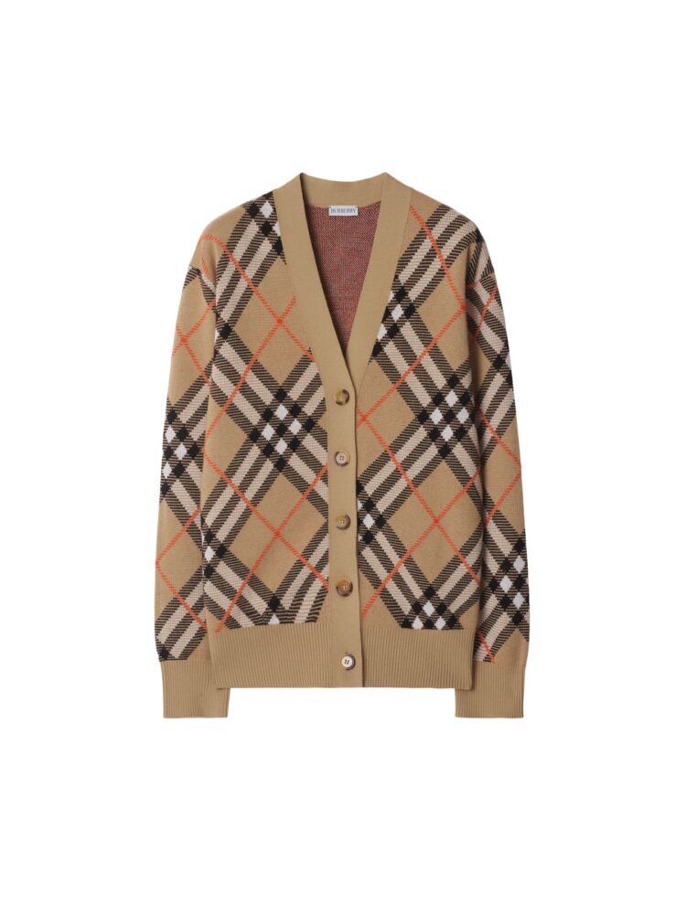 Burberry Check Wool Blend Cardigan