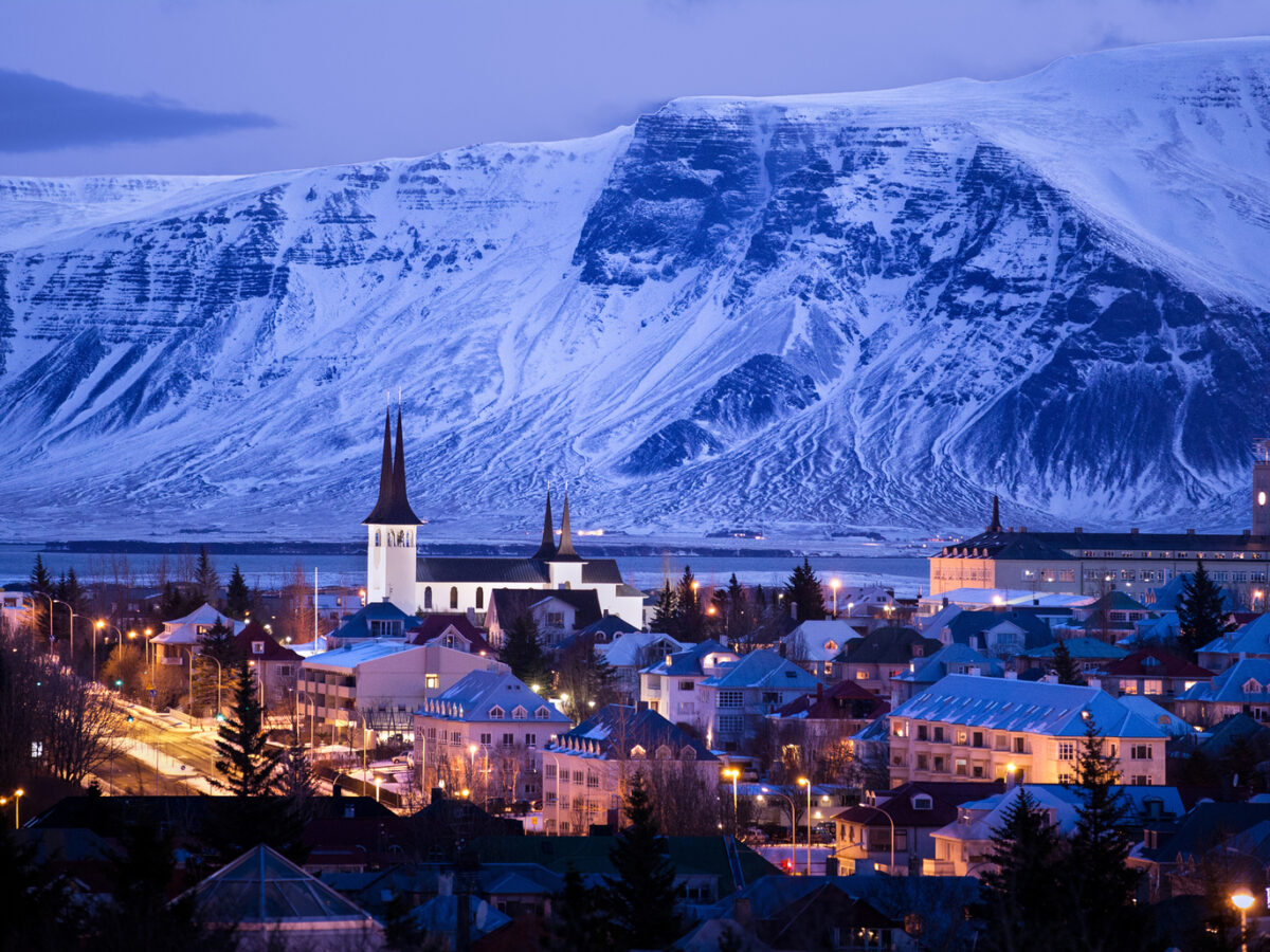 City skyline at dusk, Reykjavik, Iceland