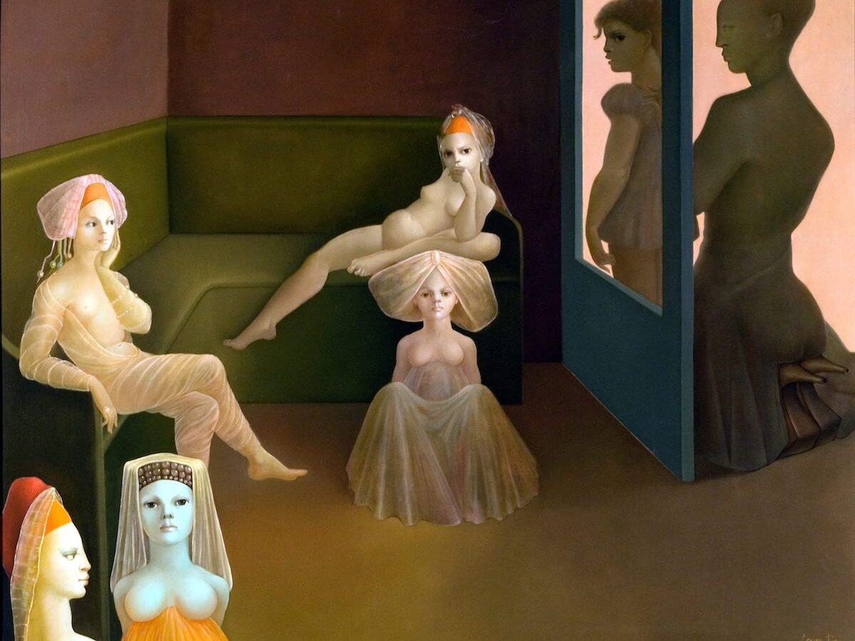 Leonor Fini Stryges Amaouri 1947 Oil on canvas, 45,8 x 55 x 1,5 cm Private Collection © Leonor Fini Estate, Paris