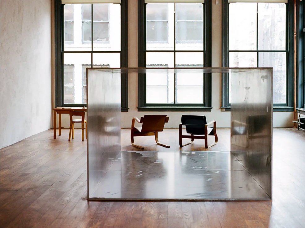 Donald Judd, untitled, 1969 with furniture by Alvar Aalto, 3rd floor, 101 Spring Street, Judd Foundation, New York. Photo Justin Chung © Judd Foundation