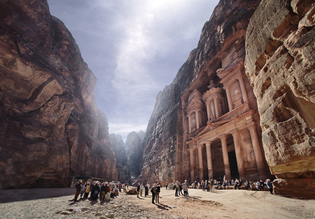 Jordan, Petra, tourists viewing Treasury (Digital Enhancement)