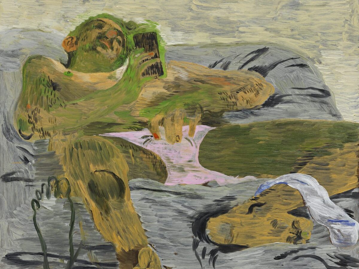 Salman Toor, The Scroller, 2024, Photo Genevieve Hanson. © the artist Courtesy the artist, Luhring Augustine, New York, and Thomas Dane Gallery, London